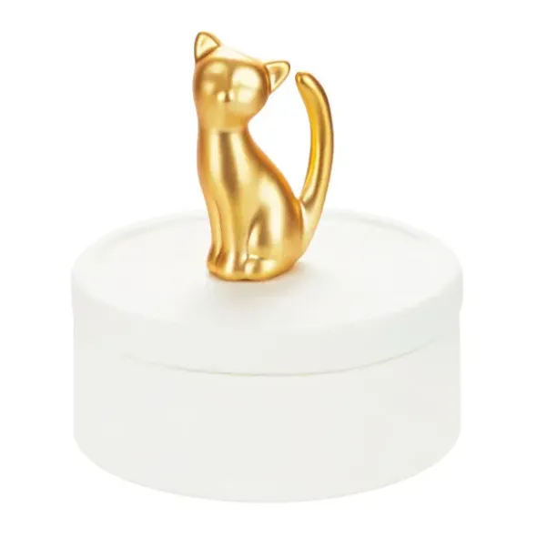Schmuckdose Katze - Keramik weiß, matt gold