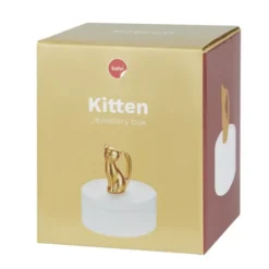 Schmuckdose Katze - Keramik weiß, matt gold