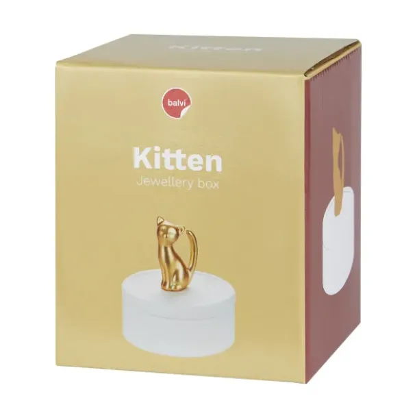 Schmuckdose Katze - Keramik weiß, matt gold