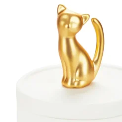 Schmuckdose Katze - Keramik weiß, matt gold