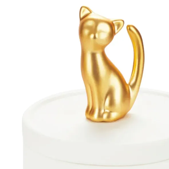 Schmuckdose Katze - Keramik weiß, matt gold