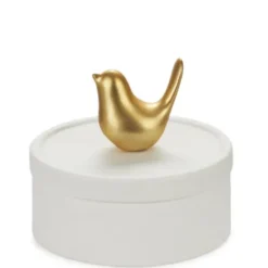 Schmuckdose Vogel - Keramik weiß, matt gold