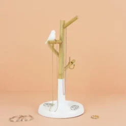 Schmuckständer BIRDIE - Schmuckbaum Holz mit weißem Vogel & Ablage