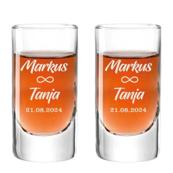 Schnapsgläser Hochzeit unendlich mit Namensgravur + Datum 2er-Set