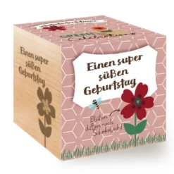 Schokoladenblume im Holzwürfel - süßen Geburtstag, personalisiert