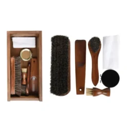 Schuhputz Set / Schuhputzkiste aus Holz mit Bürsten + Pflegewachs