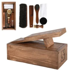 Schuhputz Set / Schuhputzkiste aus Holz mit Bürsten + Pflegewachs