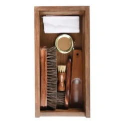 Schuhputz Set / Schuhputzkiste aus Holz mit Bürsten + Pflegewachs