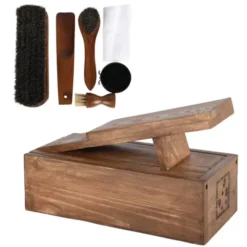Schuhputz Set / Schuhputzkiste aus Holz mit Bürsten + Pflegewachs