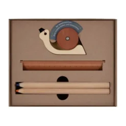 Schulstarter Set 3-teilig Holz - Klebefilmabroller Schnecke, Lineal & Buntstifte