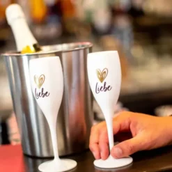 Sektglas LIEBE HERZ gold - weißes Kunststoff Champagnerglas mit Botschaft