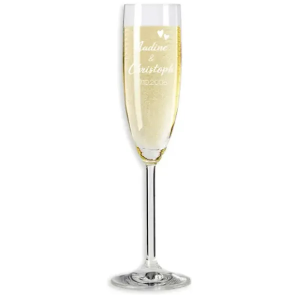 Sektglas mit Gravur Hochzeit, Herzen