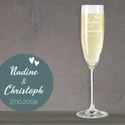 Sektglas mit Gravur Hochzeit, Herzen