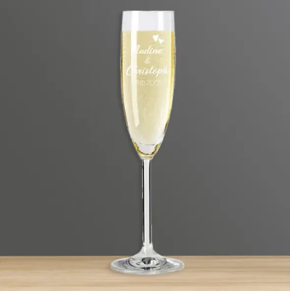 Sektglas mit Gravur Hochzeit, Herzen