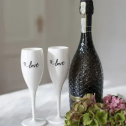 Sektgläser LOVE 2er-Set - weiße Kunststoff Champagnergläser mit Botschaft