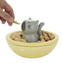 Snackschale hungrige Katze mit Abfallfunktion, Keramik gelb