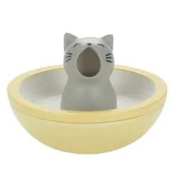 Snackschale hungrige Katze mit Abfallfunktion, Keramik gelb