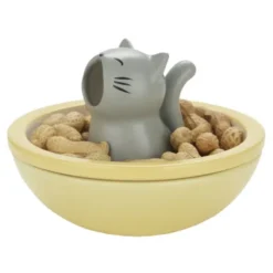 Snackschale hungrige Katze mit Abfallfunktion, Keramik gelb