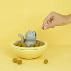 Snackschale hungrige Katze mit Abfallfunktion, Keramik gelb