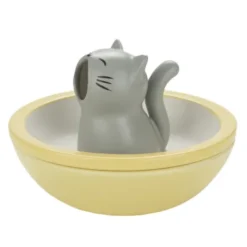 Snackschale hungrige Katze mit Abfallfunktion, Keramik gelb