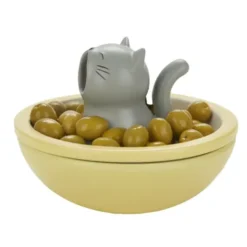 Snackschale hungrige Katze mit Abfallfunktion, Keramik gelb