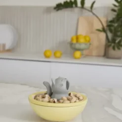 Snackschale hungrige Katze mit Abfallfunktion, Keramik gelb