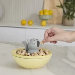 Snackschale hungrige Katze mit Abfallfunktion, Keramik gelb