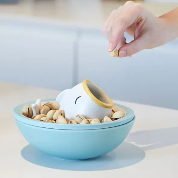 Snackschale hungriger Fisch mit Abfallfunktion, Keramik blau
