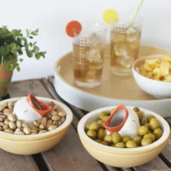 Snackschale hungriger Vogel mit Abfallfunktion, Keramik gelb