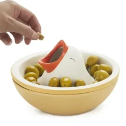Snackschale hungriger Vogel mit Abfallfunktion, Keramik gelb