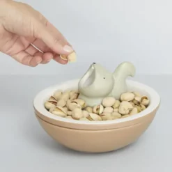 Snackschale hungriges Eichhörnchen mit Abfallfunktion, Keramik braun