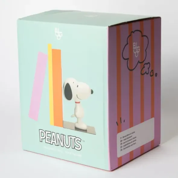 Snoopy Buchstütze Joe Cool – Peanuts Bücherhalter schwarz mit Snoopy Figur
