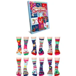 Socken-Adventskalender Christmas - 12 bunte Einzelsocken für Frauen Gr. 37 - 42
