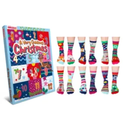 Socken-Adventskalender Christmas - 12 bunte Einzelsocken für Frauen Gr. 37 - 42