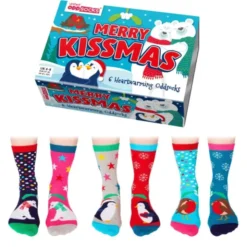 Socken Geschenkbox MERRY KISSMAS - 6 Socken, Gr. 37-42