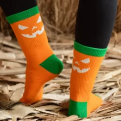 Socken Halloween Kürbis in orange Gr. 36-39 – Gesicht selbstleuchtend bei Nacht