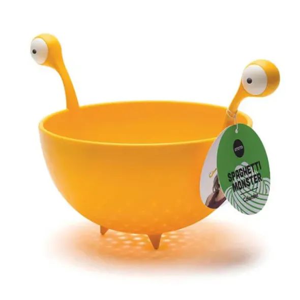 Spaghettisieb Monster – gelbes Nudelsieb mit witzigem Design