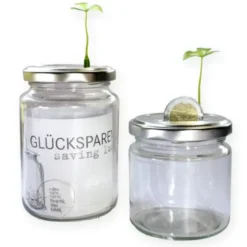 Spardose GLÜCKSSPAREN groß - Sparglas mit Glücksklee Magnet