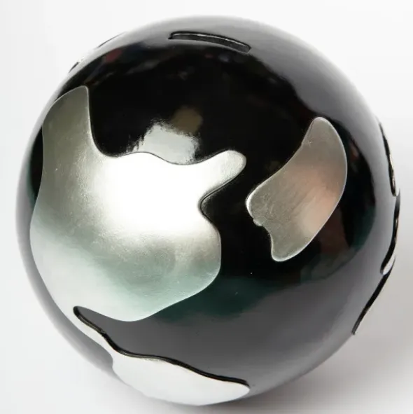 Spardose Globus Weltkugel Ø 18 cm in schwarz silber