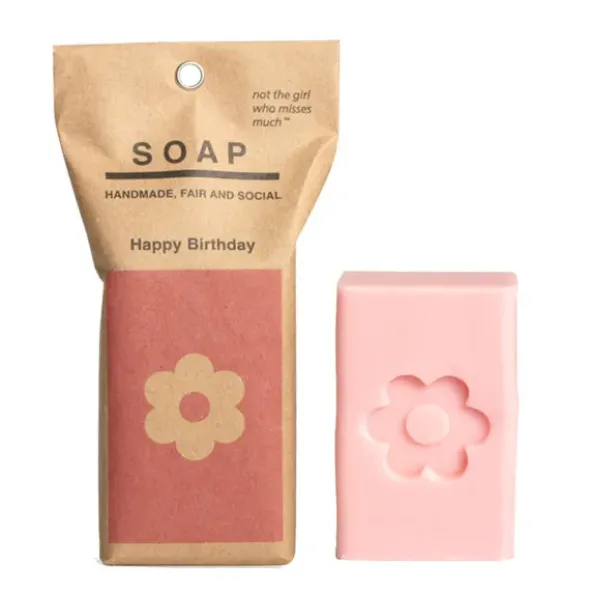 Spruchseife HAPPY BIRTHDAY / Handseife Blume rosa vegan