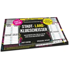 Stadt Land Klugscheisser Party Edition – Spielblock mit 50 Blatt, lustiges Gesellschaftsspiel