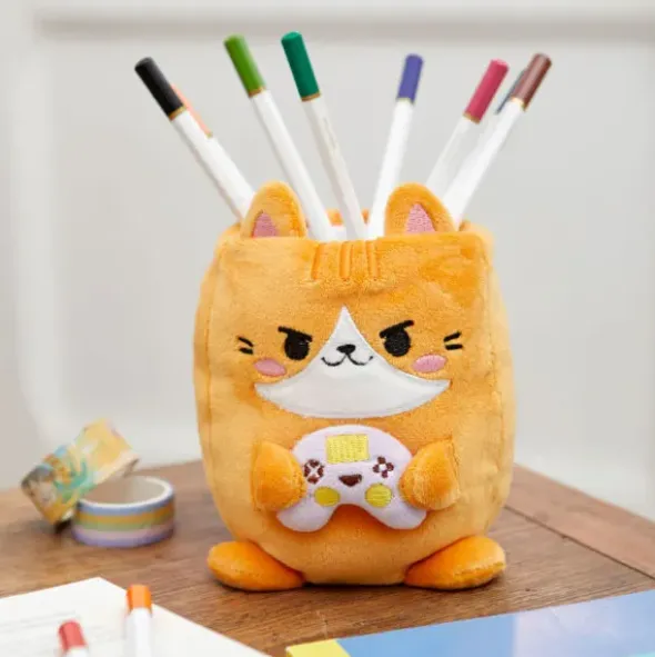Stifteköcher Plüsch Gamer Katze, orange