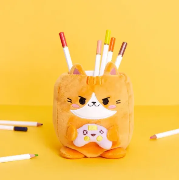 Stifteköcher Plüsch Gamer Katze, orange
