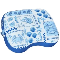 Strandkissen aufblasbar 35 x 27 cm mit Meeresmuster – mit Staufach & Zusatzbeutel zur Beschwerung