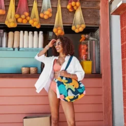 Strandtasche mit Bananenprint – faltbarer Shopper mit Aufbewahrungsbeutel