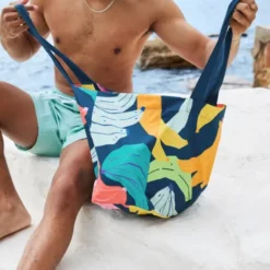 Strandtasche mit Bananenprint – faltbarer Shopper mit Aufbewahrungsbeutel