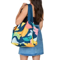 Strandtasche mit Bananenprint – faltbarer Shopper mit Aufbewahrungsbeutel