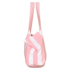 Strandtasche mit Streifenmuster pink – faltbarer Shopper mit Aufbewahrungsbeutel