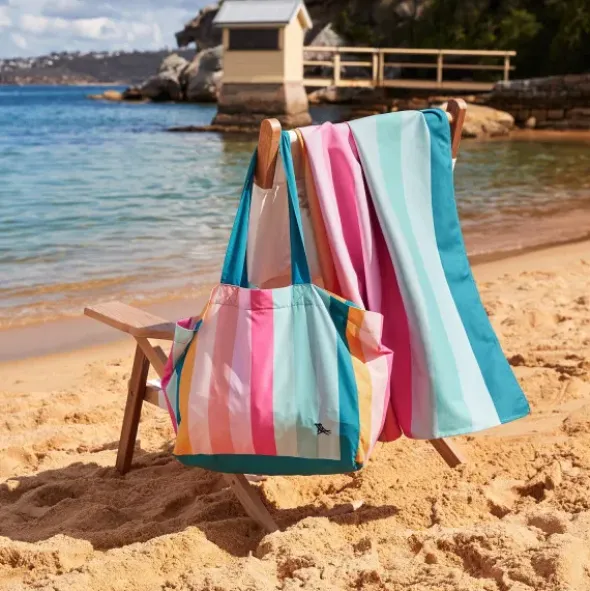 Strand- / Tragetasche Candy mit Innentasche - faltbar, bunt gestreift