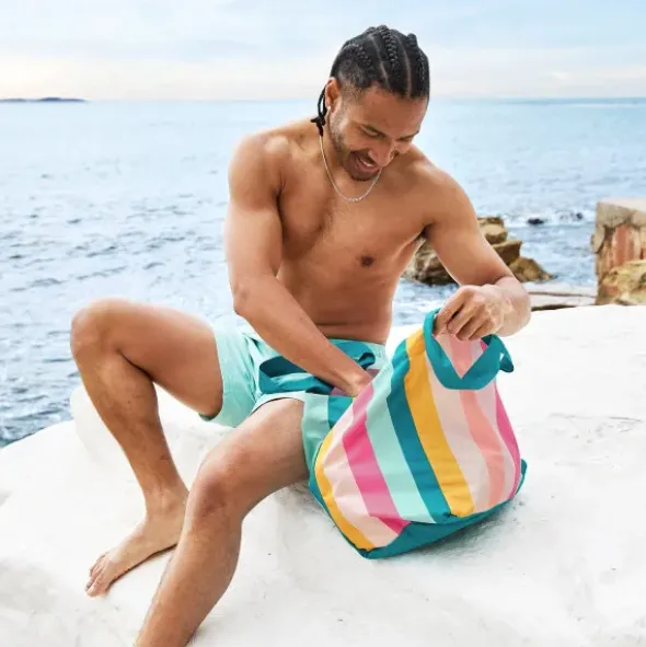 Strand- / Tragetasche Candy mit Innentasche - faltbar, bunt gestreift